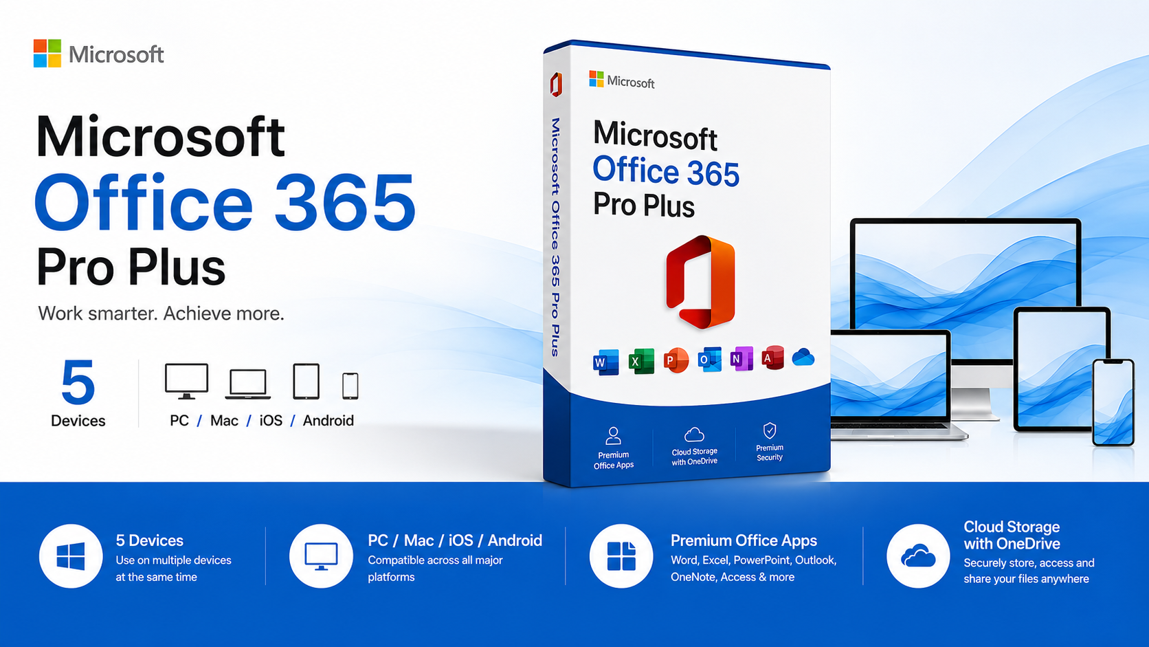 Microsoft Office 365 Pro Plus 5 devices PC/MAC/iOS/ANDROID